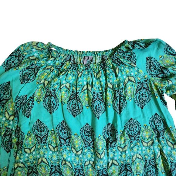 New Directions Weekend multicolor off the shoulder bell sleeve top sz S - Picture 3 of 10